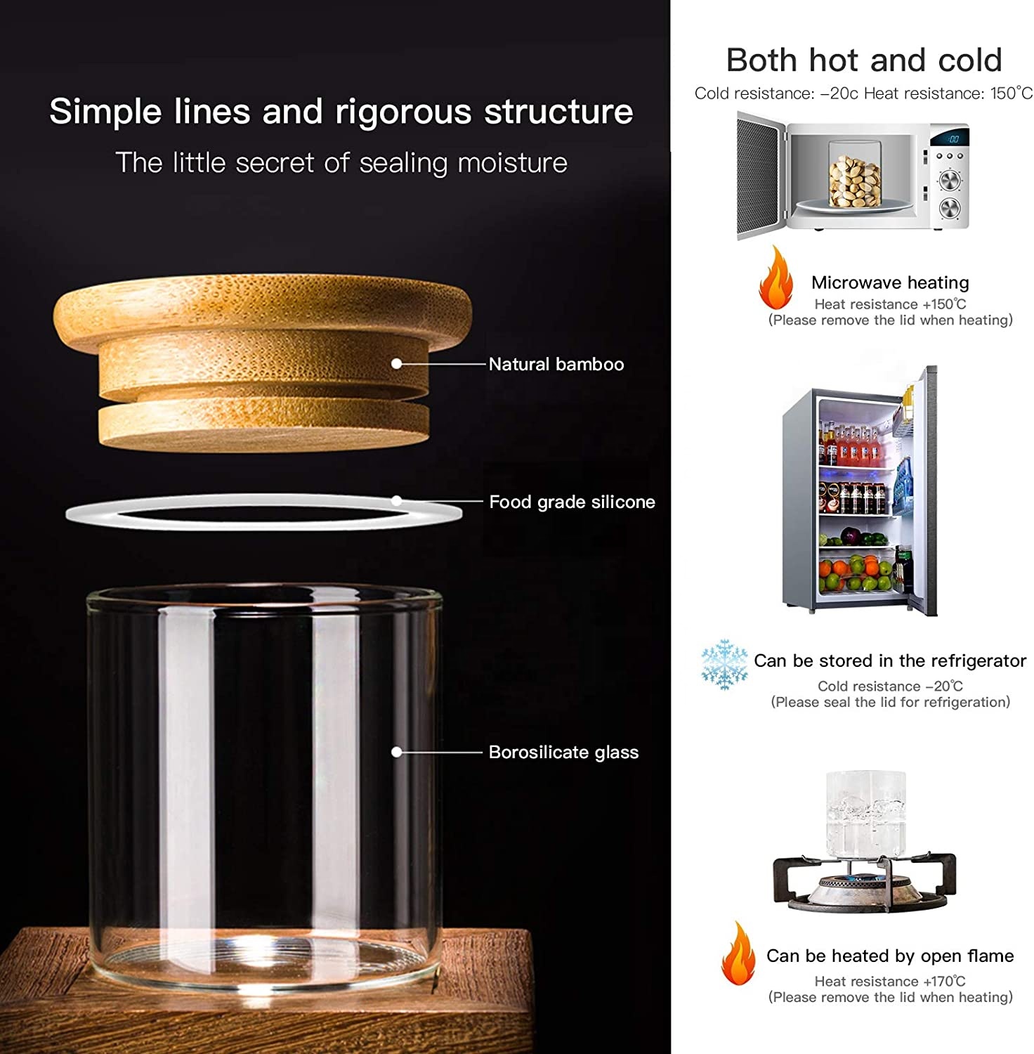 ODM / OEM Home Storage Glass Round Jar with Airtight Bamboo Lid for Food Storage