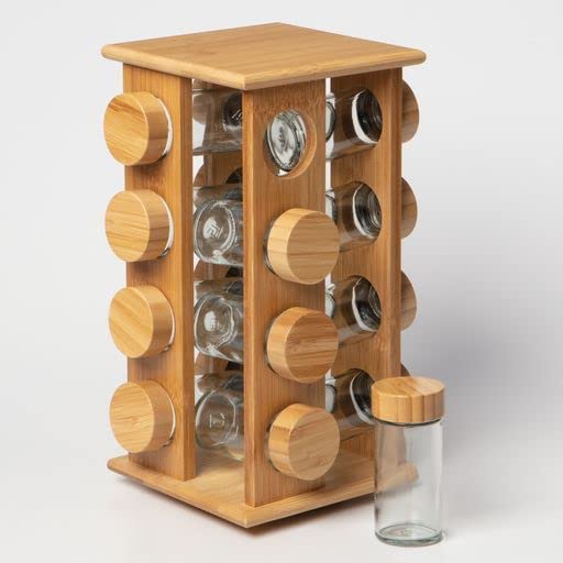 16-cube Spice Rack Kitchen Accessories with Spice Jars Decorative Countertop Bamboo Storage Holders & Racks Natural