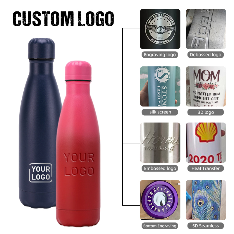 Double Wall Thermal Vacuum Flask Insulated Outdoor Sports Drink Cola Shaped 18/8 Stainless Steel Water Bottles with Custom Logo