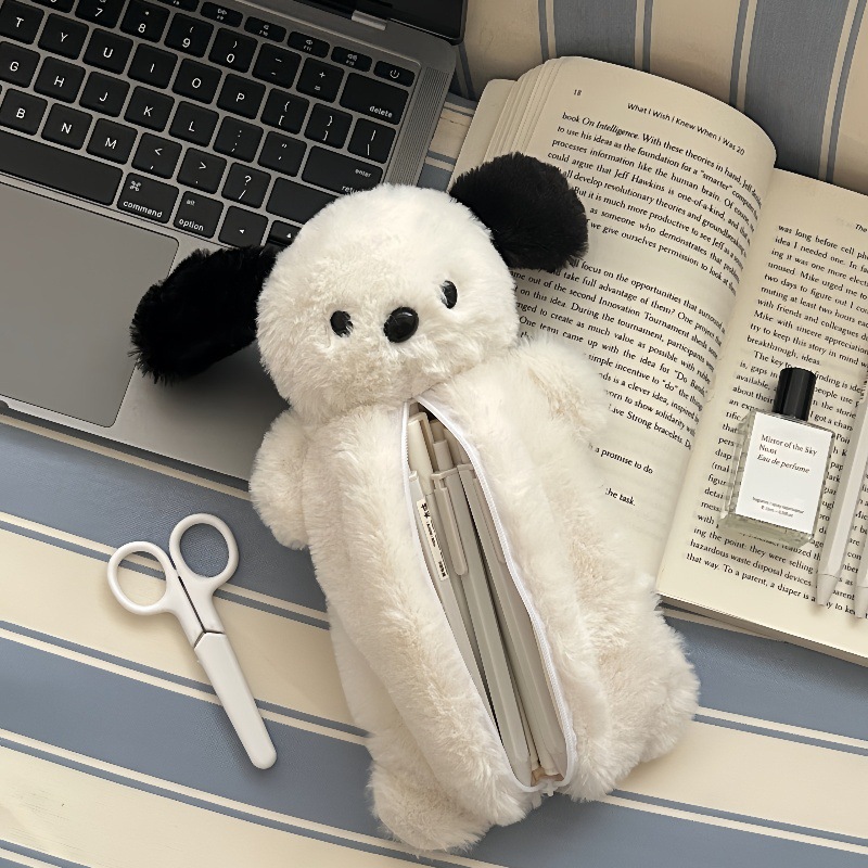 Korea Style Puppy Pencil Case Soft Plush School Stationary Big Capacity Pen Bag For Student Kawaii Stationary