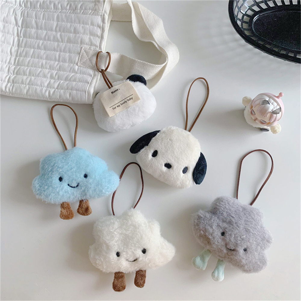 Cute Cartoon Plush Cloud Panda Animal Keychain Kindergarten Name Tag Lanyard Key Ring for Women Girls Backpack Anti-Loss Pendant