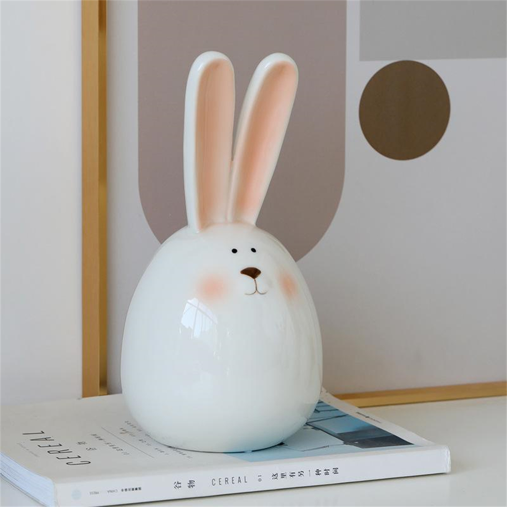 Cute Ceramics Long Ears Rabbit Head Home Decoration Accessories Living Room Ornament Round Bunny Crafts Easter Gifts For Friend