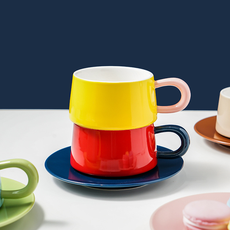 250ml Minimalist Colorful Ceramic Mugs Coffee Tea Afternoon Dessert Cups Creative Drinkware Cafe Office Home Restaurant Gift