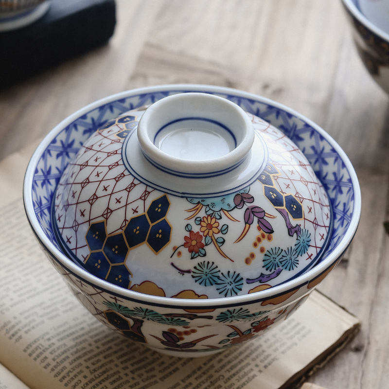 6 Inch Round Household Japanese Underglaze Ceramic Soup Bowl Steam Bowl Noodle Bowl with Lid Household