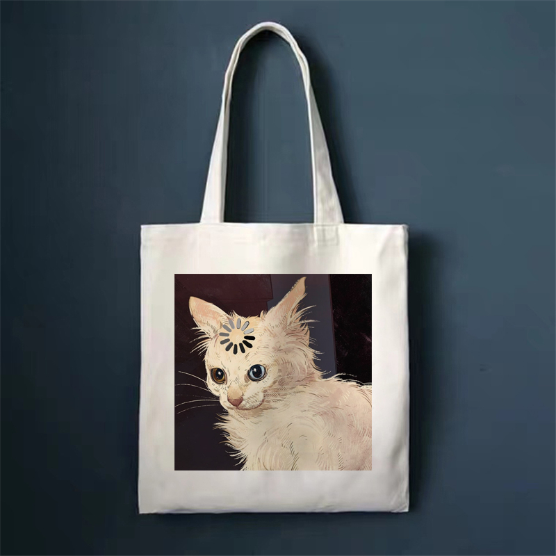 Cute Cat Shopping Bag Shopper Bags Tote Canvas Bag Harajuku Reusable Large Capacity Women Casual Shoulder Bag Handbag