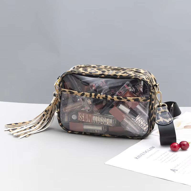 Hot Sell Custom Solid Color Outlined Rectangular Clear Messenger Bag Purse Waterproof PVC Stadium Crossbody Bag with Tassel