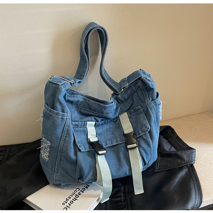 Large Capacity Denim Messenger Bag for Women Crossbody Bag for Students Single Shoulder Tote Bag for Class