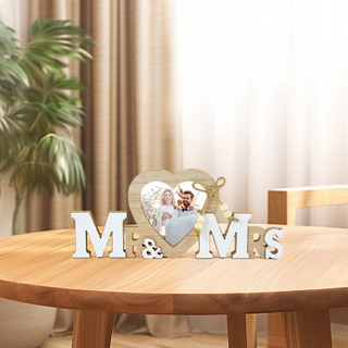 Mr&Mrs Wooden Love Heart Photo Frame For Wedding Engagement Home Table Decoration Ornaments Valentine's Day Gifts