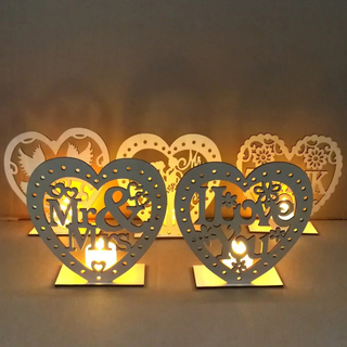 Valentine's Day Wooden Crafts with LED Candle Rustic Love Bird Mr and Mrs I Love You Marry Me Home Wedding Party Bars Decor