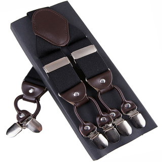 Fashion Suspenders Leather 6clips Braces Male Vintage Casual Suspensorio Tirante Trousers Strap Father/Husband's Gift 3.5*120cm