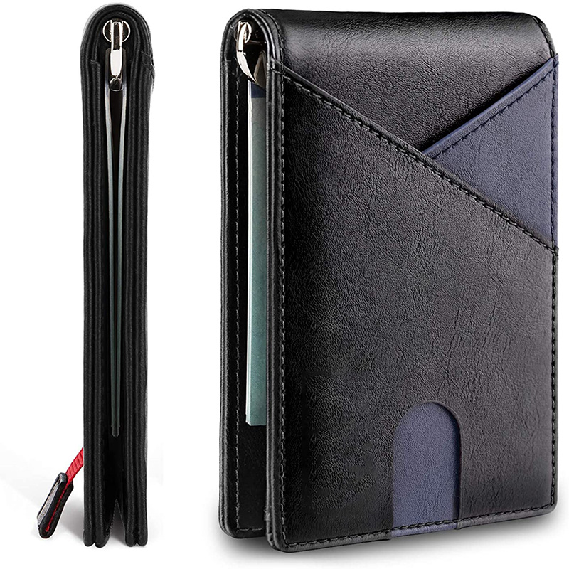 Men's Slim Thin Bank ID Credit Card Carbon Fiber Luxury Wallet Genuine Leather Small Short Purse Bag Red Black Card Holders