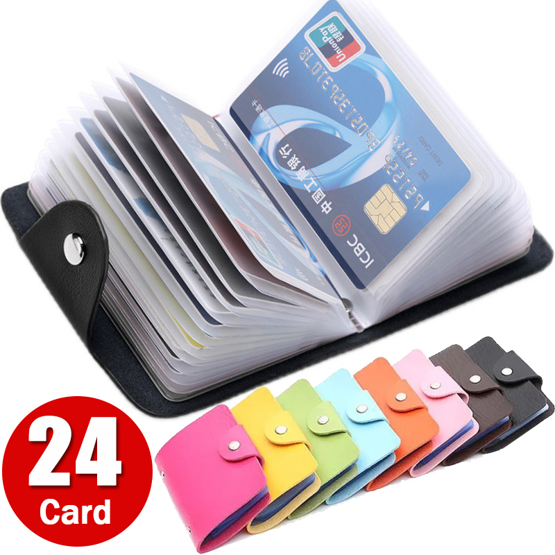 24 Bits Credit Card Holder Business Bank Card Pocket Leather Large Capacity Card Cash Storage Organizer Case ID Holder Pouch