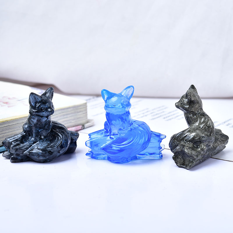 1pc Natural Stone Nine-Tailed Fox Carving, Home Decoration, Party Decoration, Desktop Decoration, Crystal Gift