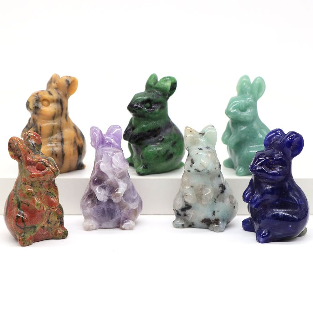 1.5" Rabbit Figurine Natural Stone And Crystals Rose Quartz Carving Animals Statue Healing Gemstone Craft Gift Home Decoration