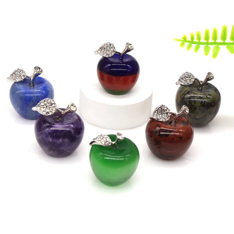 30MM Apple Statue Healing Crystal Home Decoration Gemstone Natural Stone Carved Figurine Room Ornament Christmas Gift Wholesale