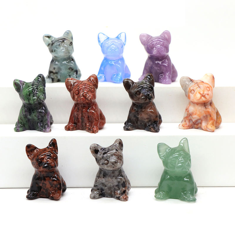 Ferocious BullDog Statue with Natural Stone Crystal Carved Dog Figurine Gemstone Crafts Home Decoration Christmas Present 1.2"