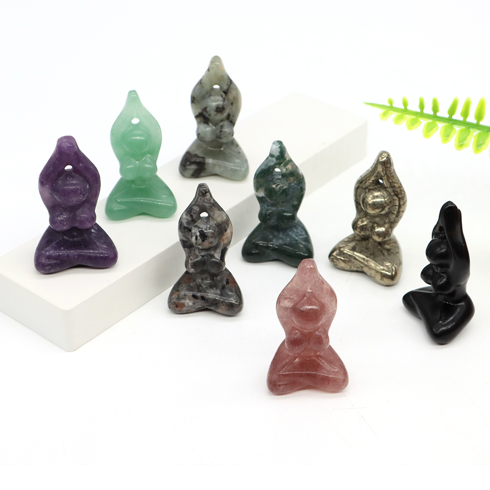 Yoga Goddess Statue for Bedroom Decor Natural Healing Crystal Carved Abstract Art Craft Reiki Meditation Figurine Wholesale 1.5"
