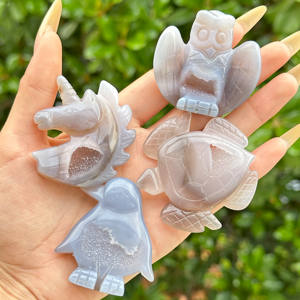 1PC Natural Agate Unicorn,Owl,Turtle,Penguin Natural Crystal，Mineral Collectible Specimen，Small Ornament Decor Art Carving