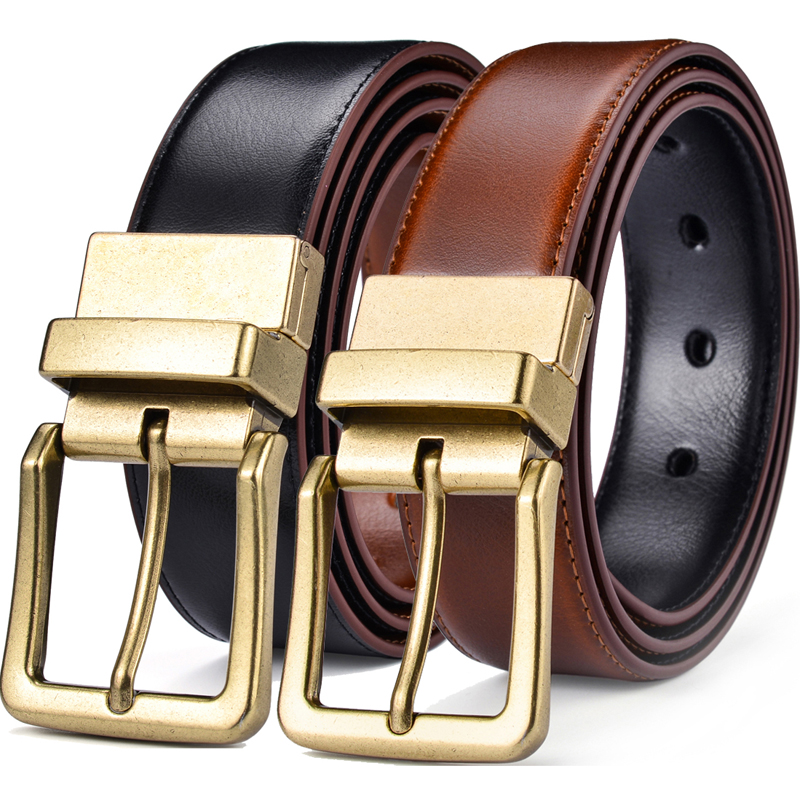 1PCS Men's Leather Reversible Belts Casual Adjustable Antique Style Rotated Buckle Belt 2 In 1