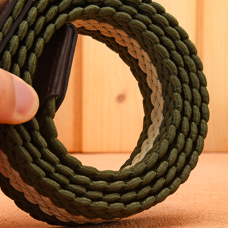 Fashion Casual Stretch Woven Belt With Leather Tip Top Elastic Belts For Men Jeans Mixed Color Braided Strap Zinc Alloy Buckle