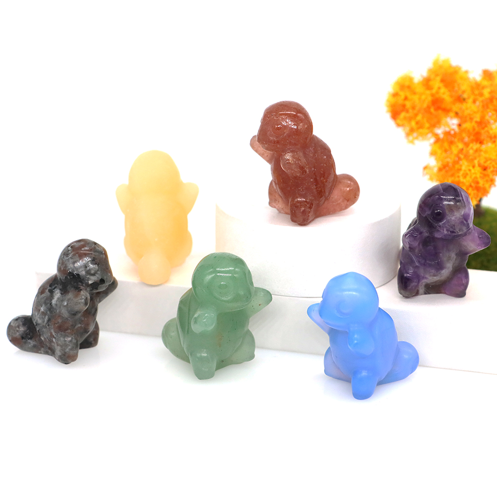 1.2" Natural Stones Carved Cartoon Turtle Figures Healing Gemstone Crystal Cute Anime Figurine Crafts Home Decor Kids Xmas Gifts