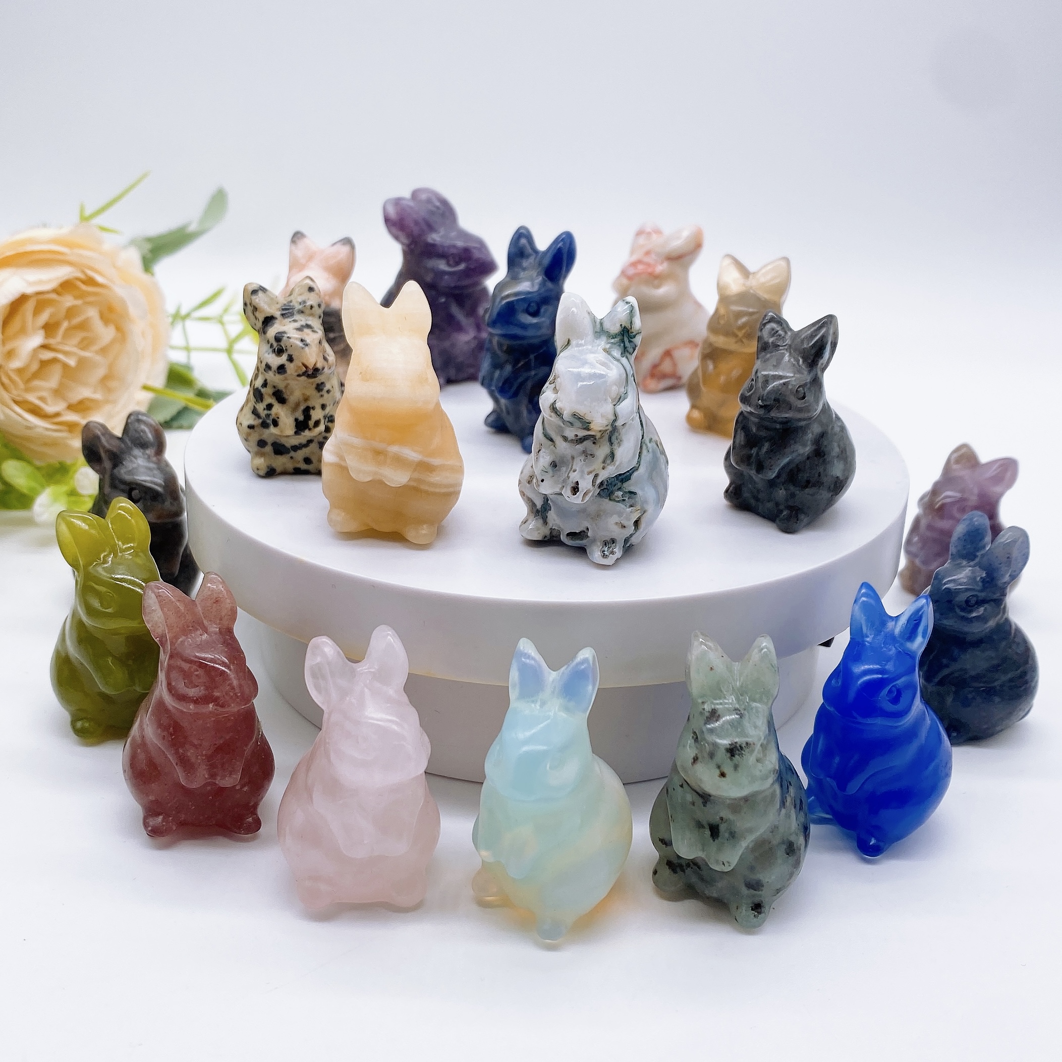 1.5'' Rabbit Natural Stone Carved Amethyst Crystal Quartz Animal Figurine Healing Home Decor Gemstone Child Gift Room Ornament