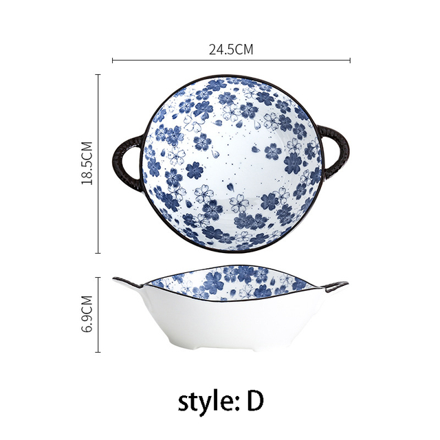 750ml Ceramic Soup Bowl Kitchen Noodle Bowl With Handle Tableware Desserts Fruit Salad Pasta Bowl Heat Resistant