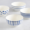 New Blue 6-Inch Blue & White Assorted Fine Ceramic Bowls, Set of 4