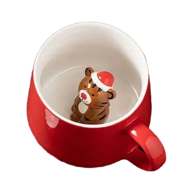 350ML Red Christmas Handmade Ceramic Mug Coffee Cup 3D Cartoon Snowman Elk Milk Cup Creative Christmas New Year Children's Gift