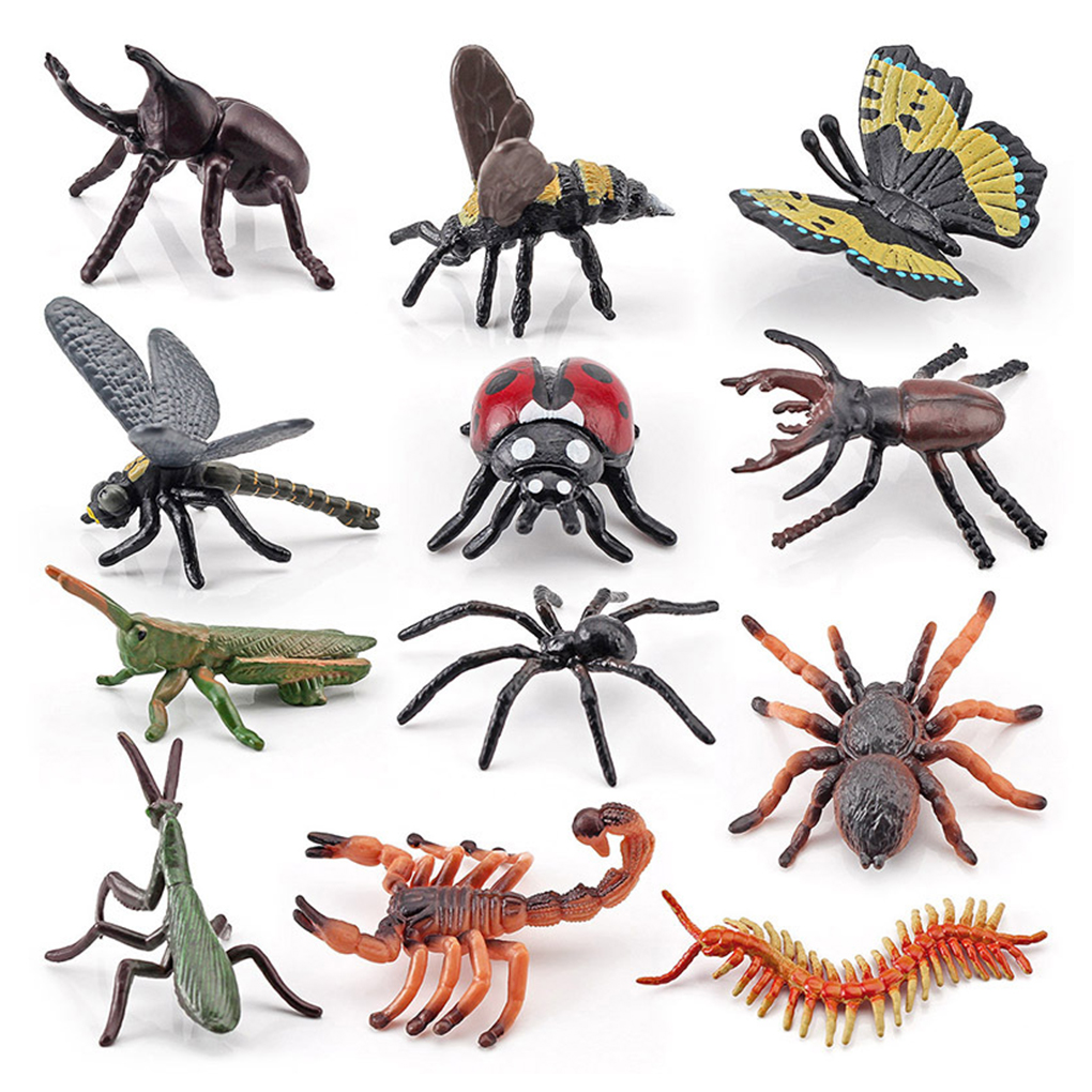 Pack of 12 Insect Bugs Figures Educational Animal Figurines Children Interactive Toys Set Accessory School Classroom
