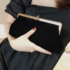 Women Retro Black Velvet Evening Clutch Bag Glitter Rhinestone Buckle Banquet Party Ladies Handbag Purse with Chain