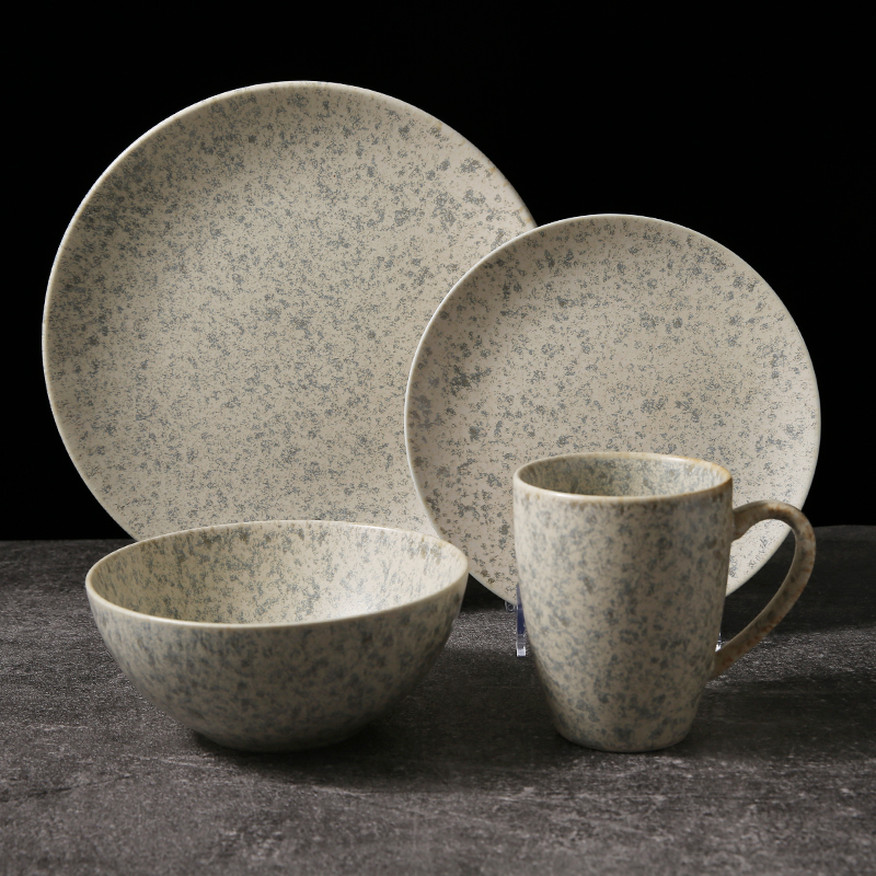 Granite Ceramic Plate Nature Stone Pattern Ceramic Dinner Sets Porcelain Granite Grain Round Plate Bowl Mug Set
