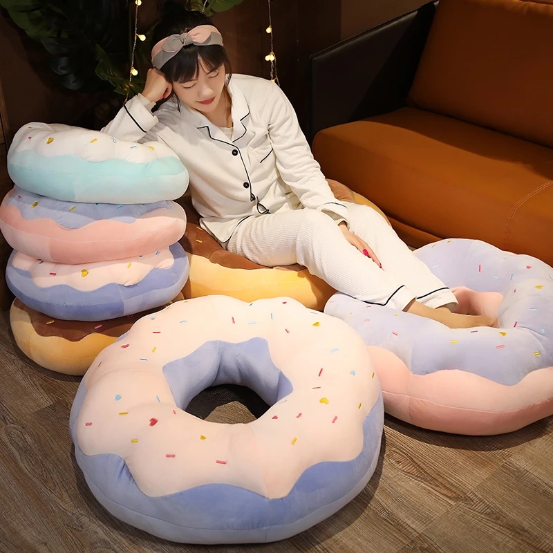 45/70cm Kawaii Plush Donut Pillow Cartoon Simulation Food Plush Toy Doll Chair Sofa Cushion Floor Mat Gift for Lovers Kids