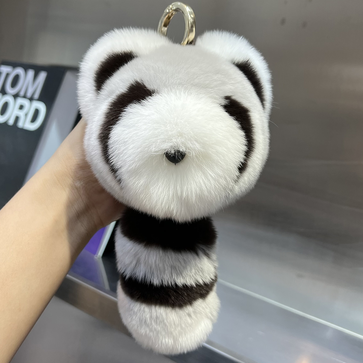 Cute Raccoon Real Rex Rabbit Fur Keychains Child Plush Toy Ornaments Women Bag Car Key Pendant Metal Ring Classic Birthday Gift