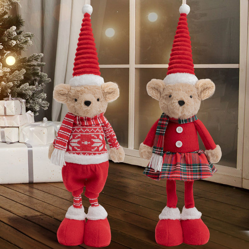 Christmas Red Bear Doll Creative Teddy Bear Doll Holiday Decoration Cute Desktop Ornament