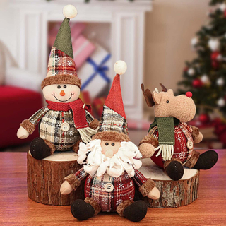 Christmas Checkered Cloth Button Doll Cute Christmas Fat Snowman 