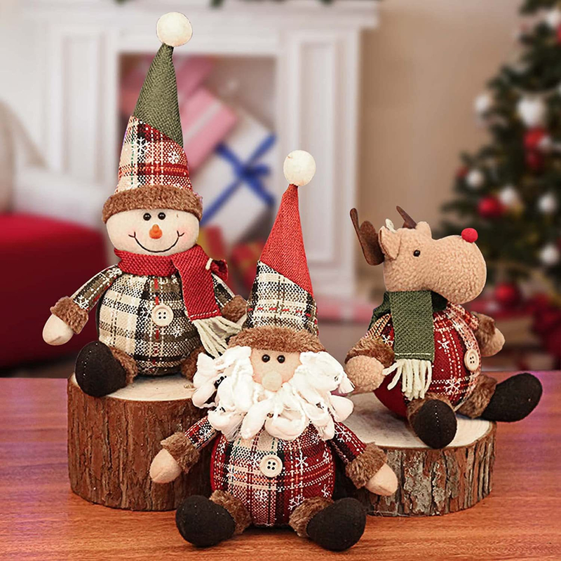 Christmas Checkered Cloth Button Doll Cute Christmas Fat Snowman 