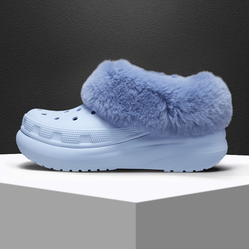 Women Garden Warm Fur Lined Clogs Ladies Sandals With Fur Customize Logo Comfortable Soft Fluffy Slippers Winter Furry Shoes