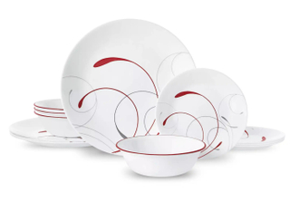 White And Red Round 12 Piece Dinnerware Set