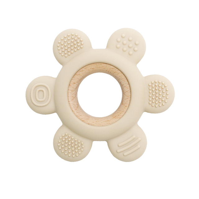 Let's Make 1PC Silicone Teether Baby Rudder Shape Wooden Teether Ring Kid Gift BPA Free Silicone Children Goods Kid Teething Toy