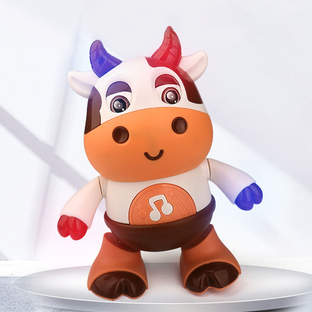 Electric Dance Cow Doll Movable with Music Light Noisy Cattle Toys Plastic Interactive Cow Toy Smooth for Children Birthday Gift