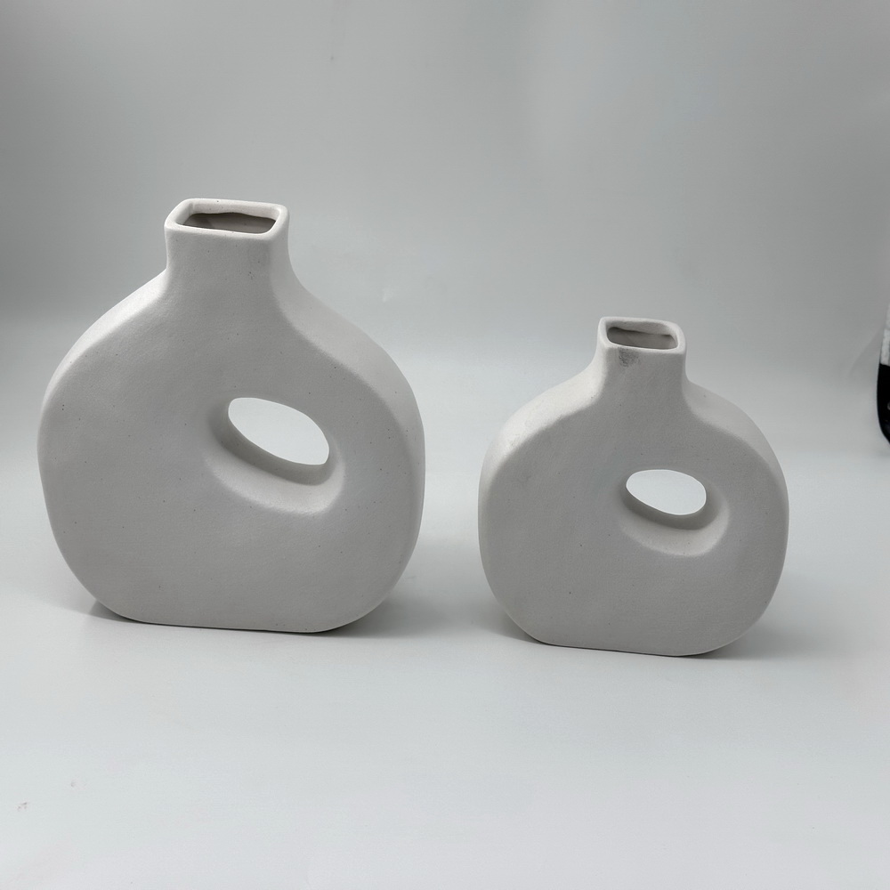 European Style Minimalist Ceramic Vase Shell Pattern Frosted Texture Home Decoration Center Decoration