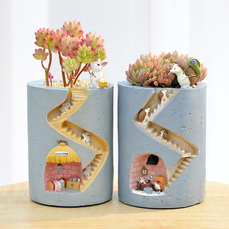 Creative Animal Resin Flower Pot Succulents Planter Water Planting Container Rabbit Hedgehog Decorative Pot Desktop Ornament