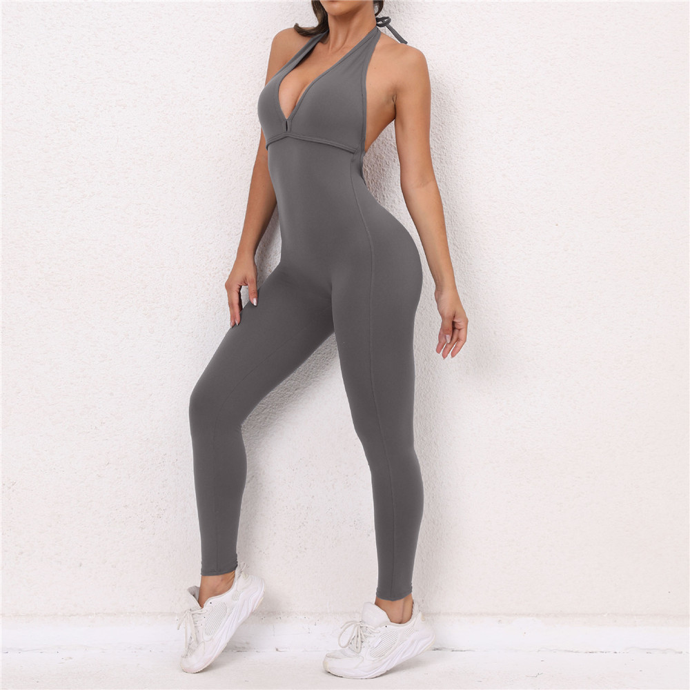 2023 Pad Halter Sleeveless Backless Sporty Jumpsuit Woman Sportwear One Piece Yoga Set Gym Workout Overalls Active Wear