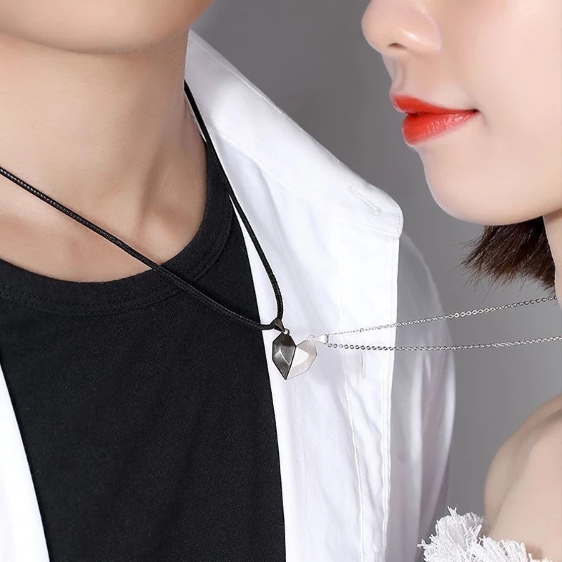Korean Fashion Magnetic Couple Necklace For Lovers Gothic Punk Heart Pendant Necklace For Men Women Necklaces Party Gift Jewelry
