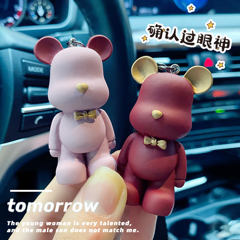  2023 Cute Resin Keychain Charm Tie The Bear Pendant For Women Bag Car KeyRing Mobile Phone Fine Jewelry Accessories Kids Girl Gift