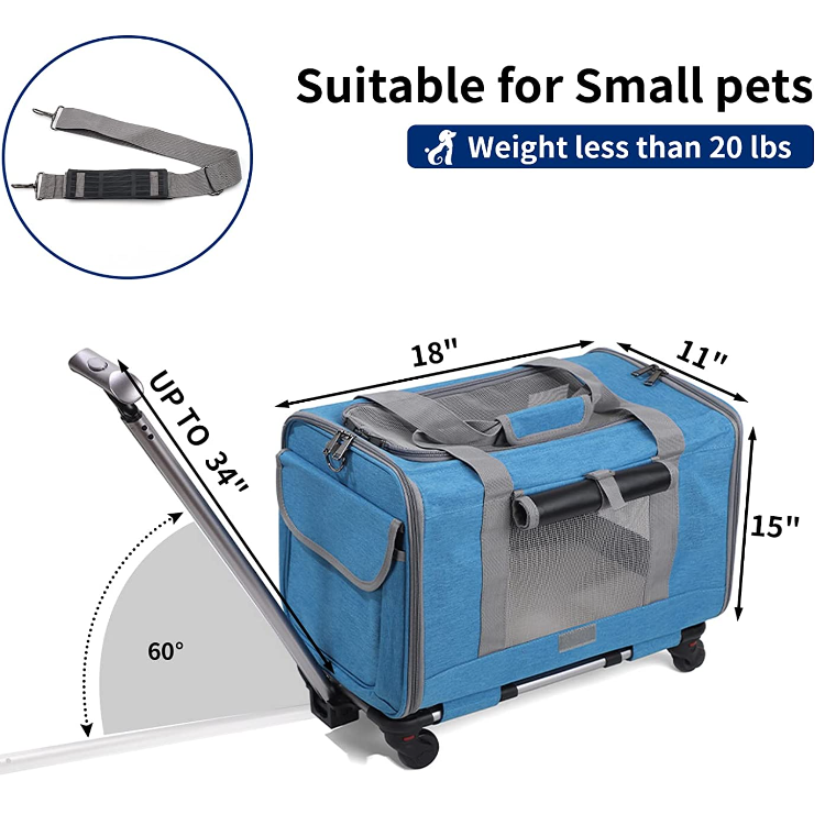 Custom Comfortable Breathable Pet Trolley Carrier Airline Approved With Removable Wheels