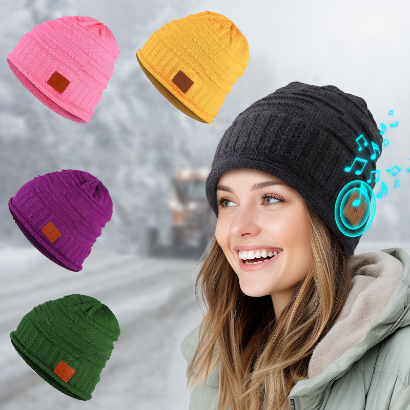 LED light warm winter Beanie Wireless music Hat With Removable Earphone