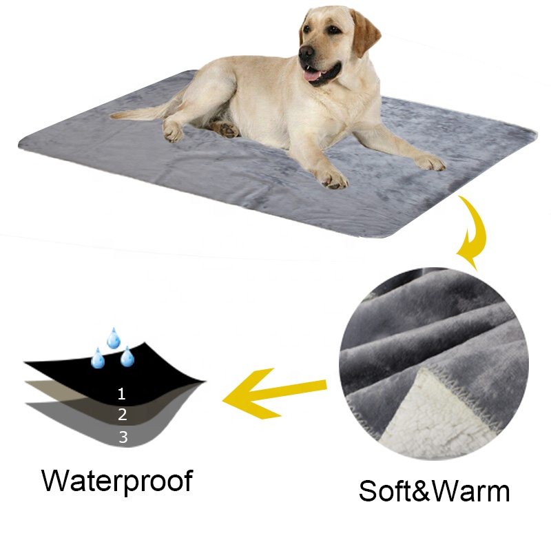 Custom Logo Soft Fluffy Flannel Sherpa Fleece Pet Sleep Mat Machine Washable Waterproof Pet Dog Blanket For Couch Chairs