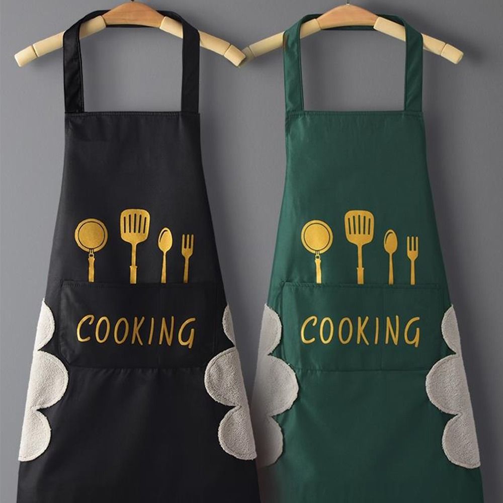 Korean Oilproof Waterproof Apron With Pockets Women Men Wiping Apron Kitchen Cooking Apron Home Unisex Cleaning Tool